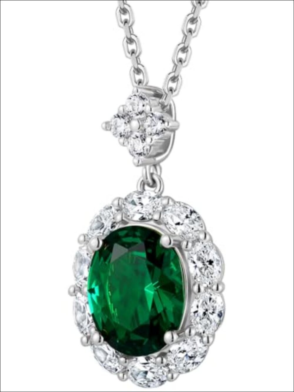 925 Sterling Silver Oval Emerald Cubic Zirconia Pendant Necklace 20in